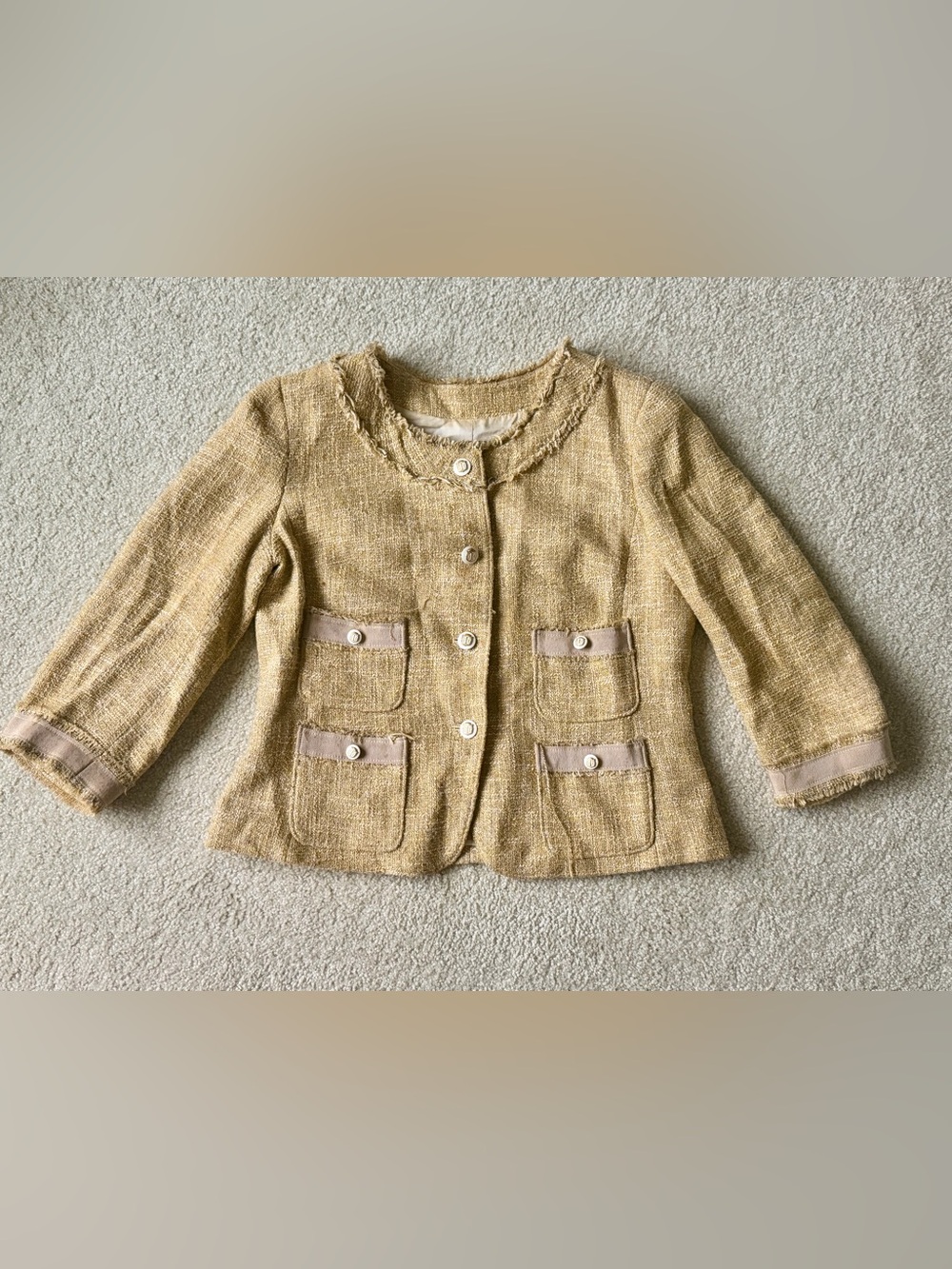 Talbots Gold Multi Pocket Tweed Coat Size 8